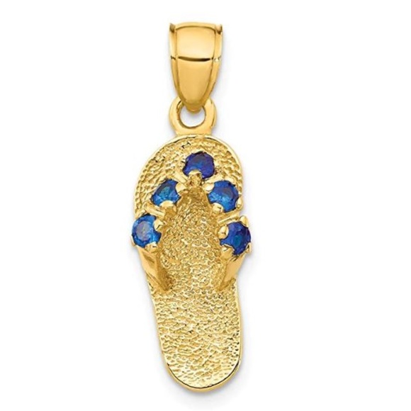 14k Yellow Gold Birthstone Flip Flop Necklace Charm Pendant Birth month CZ Stone - Picture 2 of 10